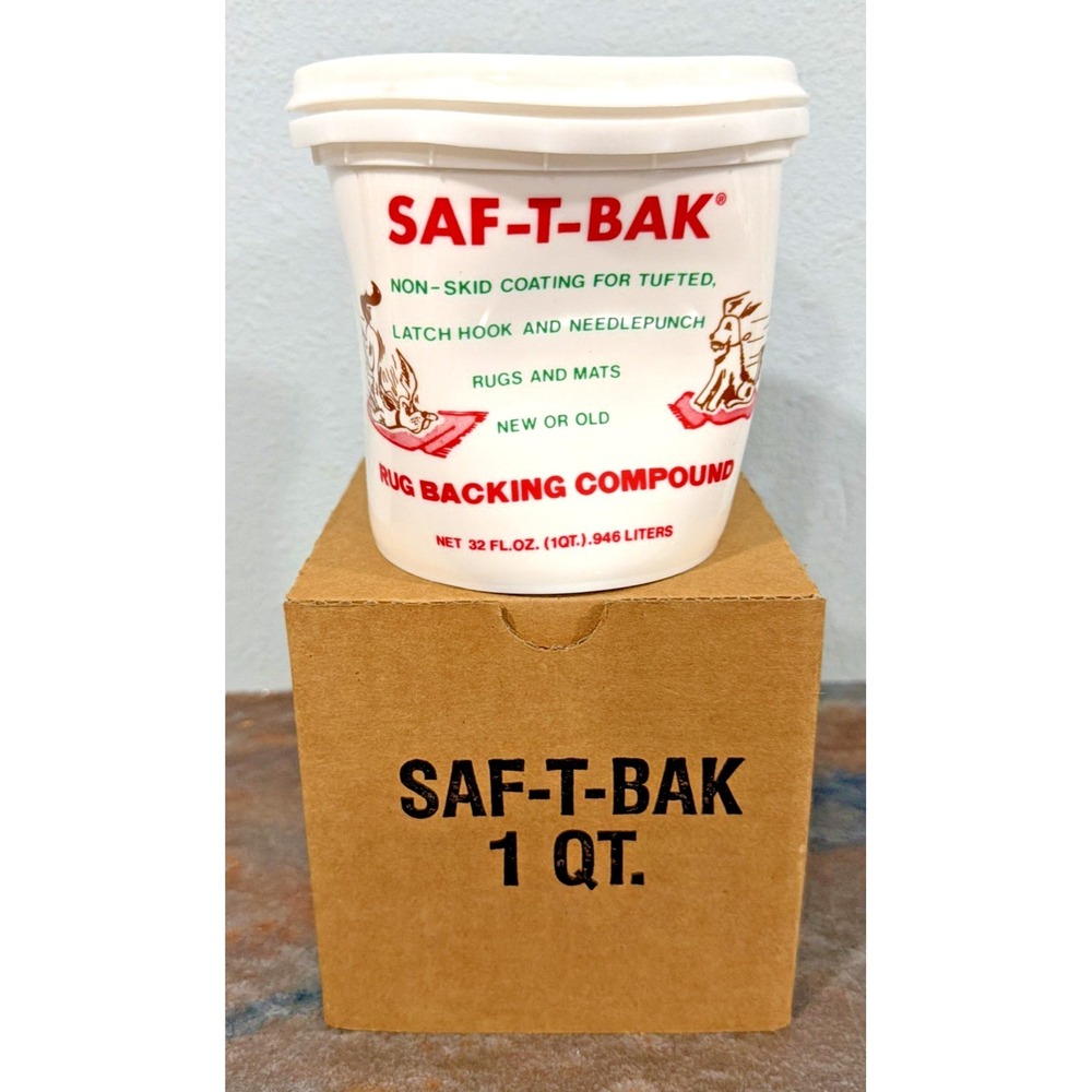 Vintage Saf-T-Bak Rug Backing Compound 1 Quart Non-Skid Rug Treatment NOS